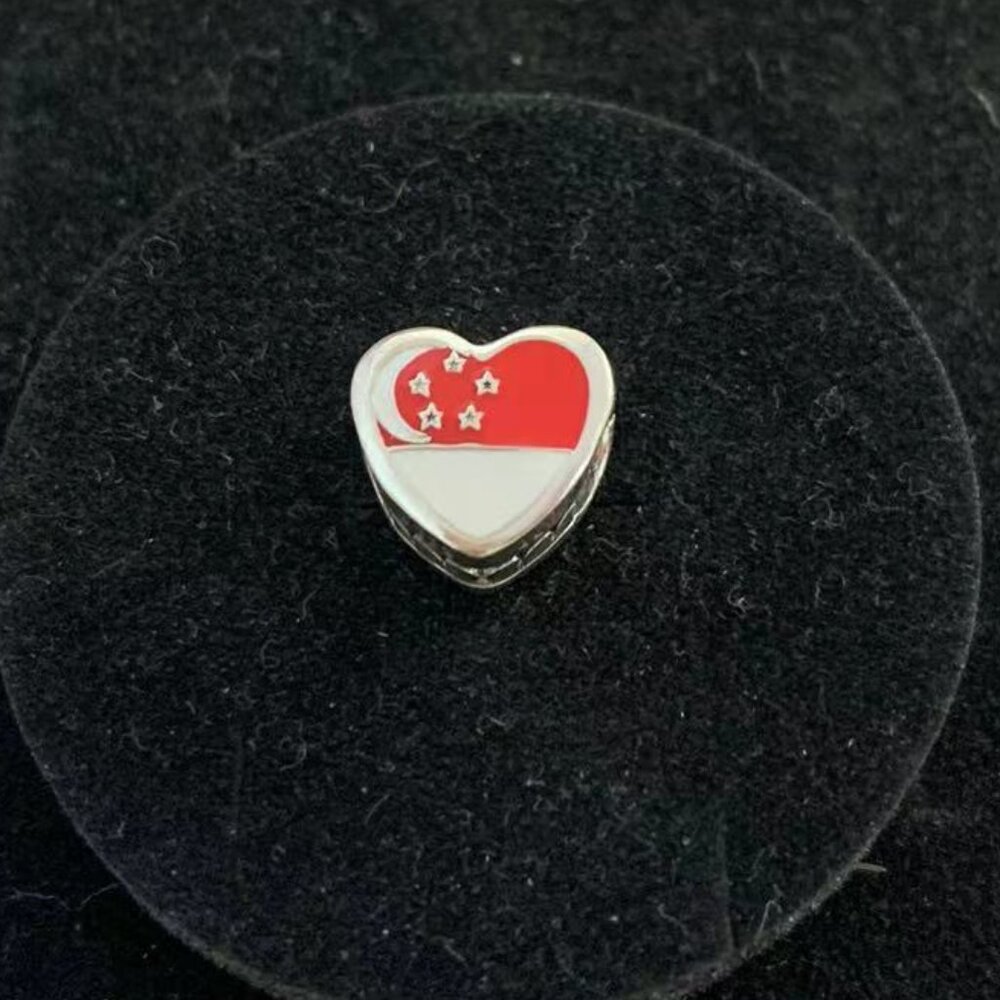 Pandora Singapore Flag Heart Charm S925 Sterling Silver Jewelry for Bracelet